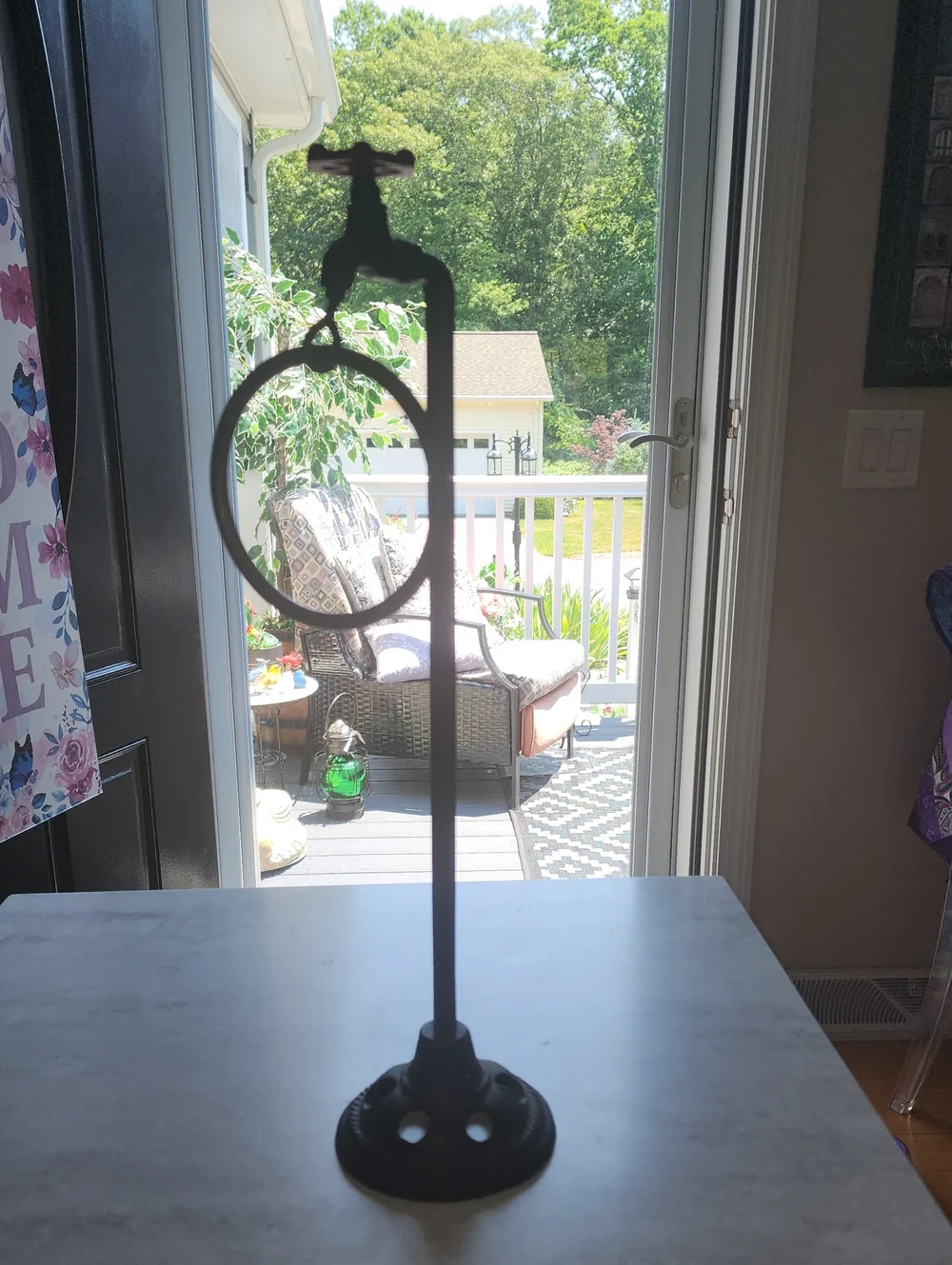Vintage Brass Bronze Towel Ring Stand - Rustic Metal Display
